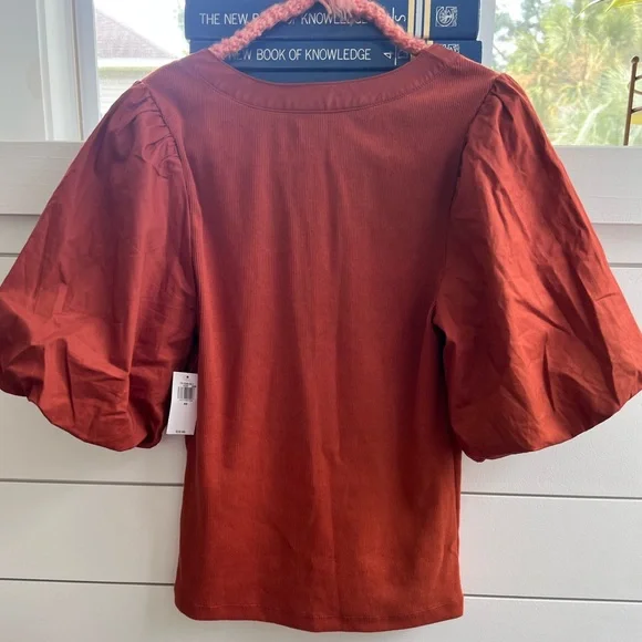 Old Navy Rust Button-Front Puff Sleeve Fall Blouse XSmall - Picture 6 of 8